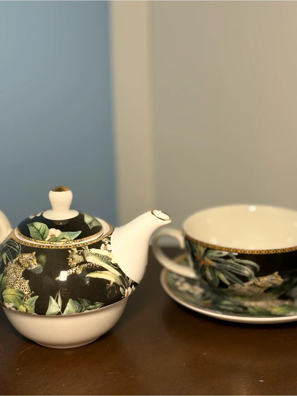 Black Leopard Print Tea for One Set